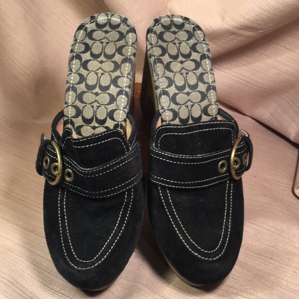 Coach leather buckle slide in mules RARE